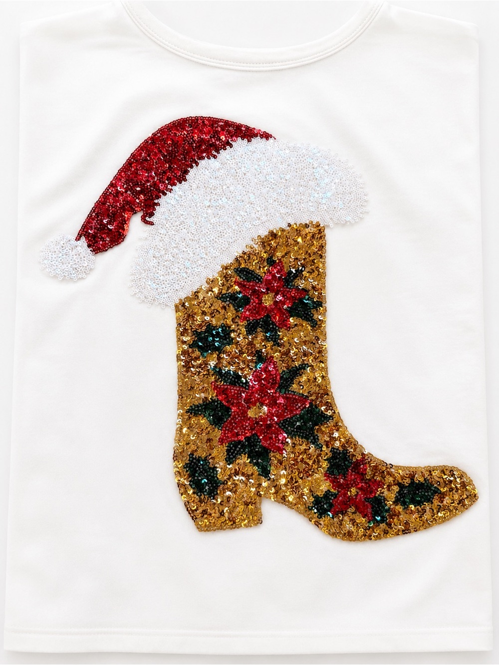Fantastic Fawn White Sweatshirt with Gold Sleeves and Festive Sequin Boot - Picture 3 of 6